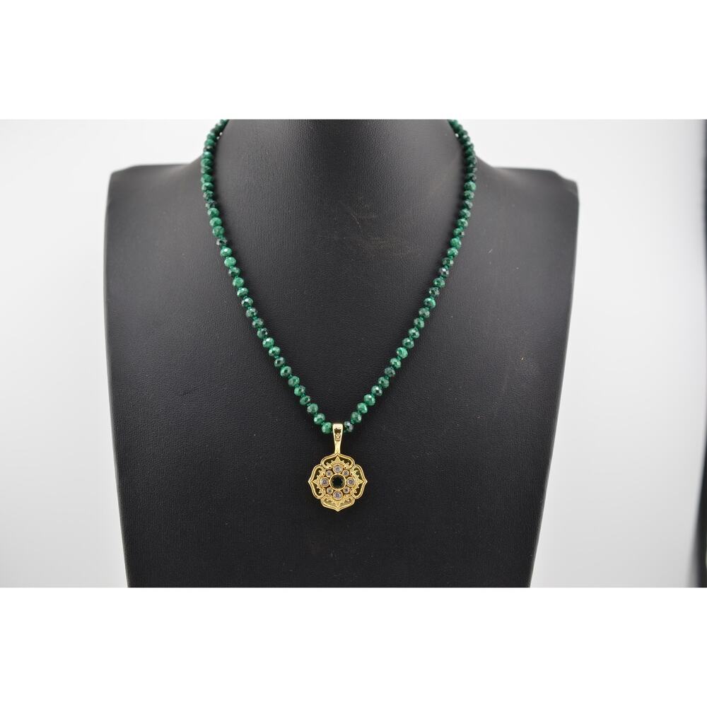 Rachel Reinhardt Malachite and Gold Fleur Pendant Necklace